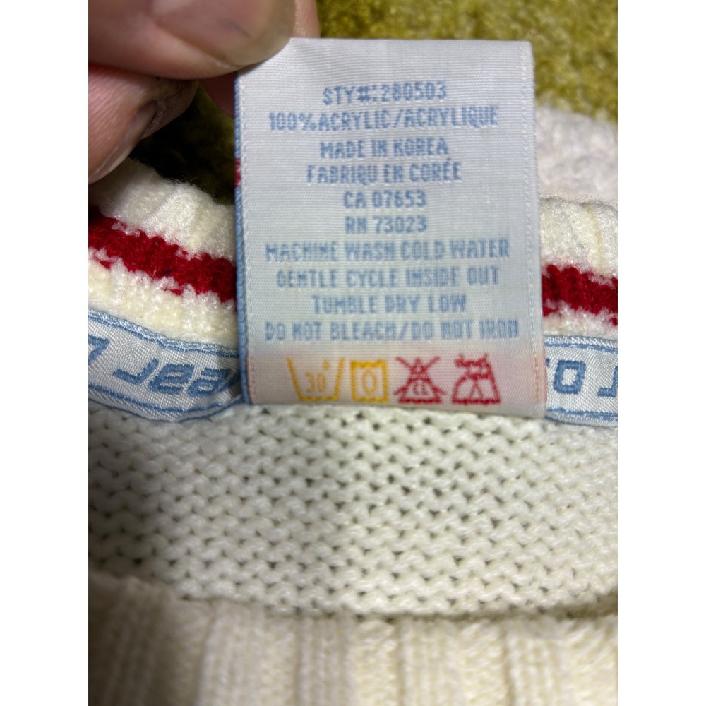 Vintage Exco Jeans Argyle Knit Sweater Off White Blue Red XL 280503 Streetwear - Picture 6 of 9